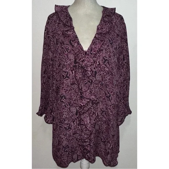 Y2K Silk Paisley Ruffle Top & Skirt Set - Picture 3 of 11